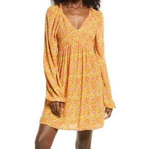 Nordstrom BP Yellow V-nexk Babydoll Minidress
